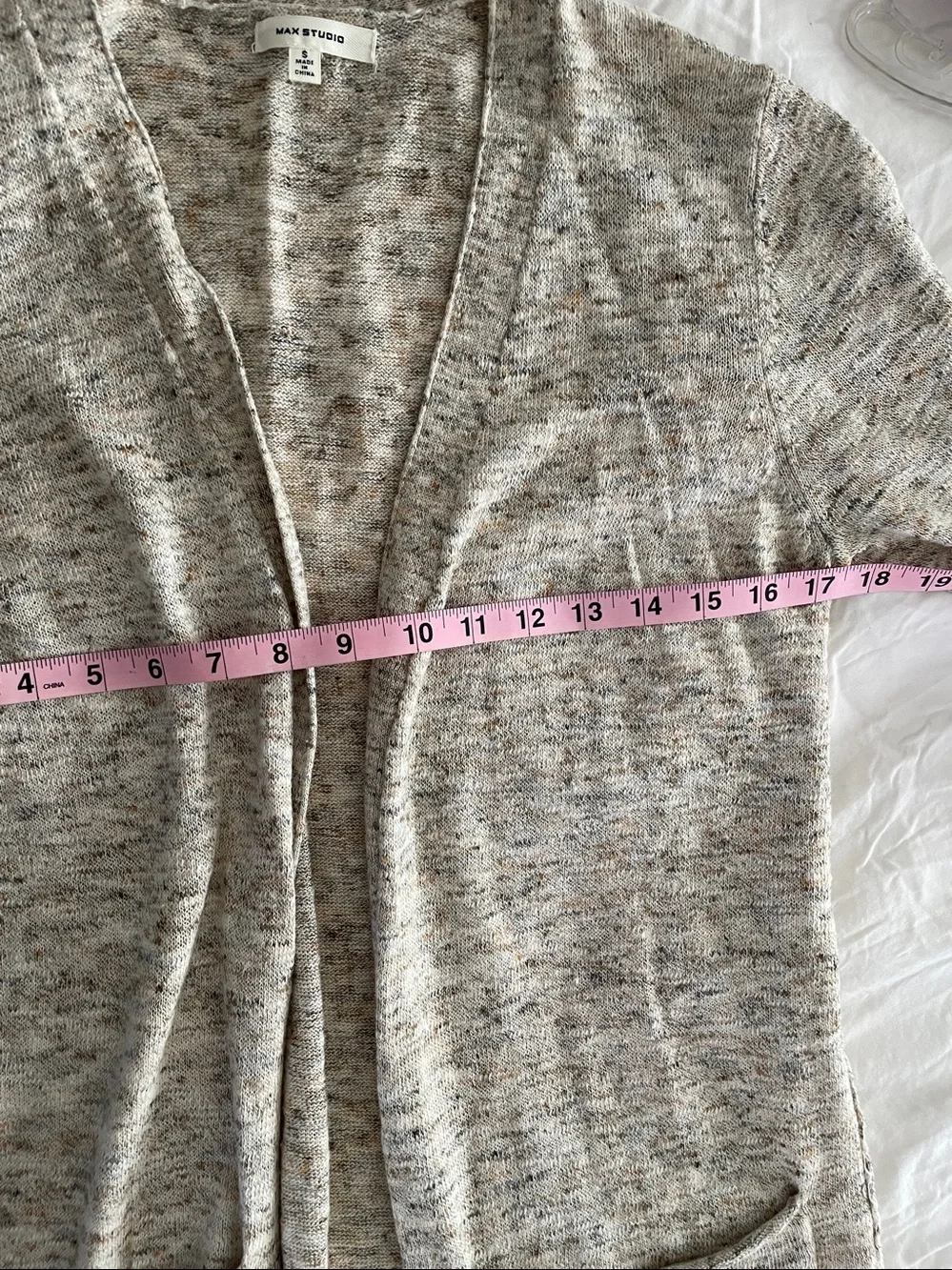 Max Studio Cotton Linen Blend Long Duster Cardigan Sweater Ivory/Brown NWOT